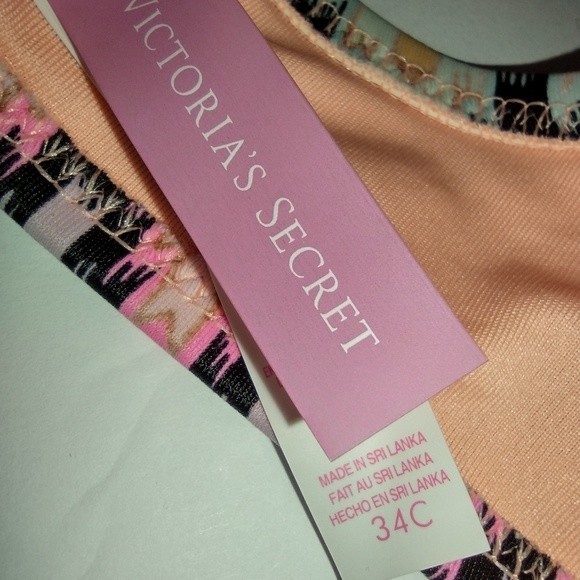 Victoria’s Secret Colorful Geometric Bikini Top Halter Padded Bra Bikini Top 34C - Picture 5 of 5